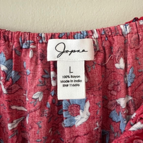 Japna Red Strapless Floral Maxi Tank Dress Side Leg Slit Elastic Waist Size L - Picture 2 of 7